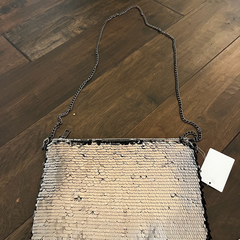 Silver Sequin Chain Shoulder Bag